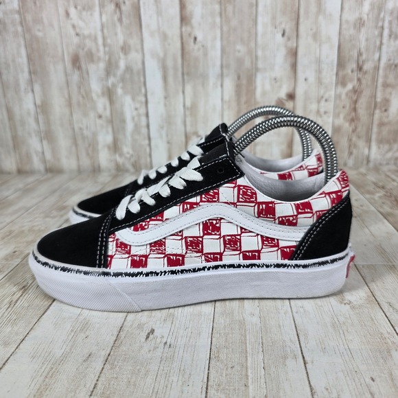 Vans Old‎ Skool Checkerboard Red White Sneakers Canvas Women's Size 6.5 - Picture 2 of 8